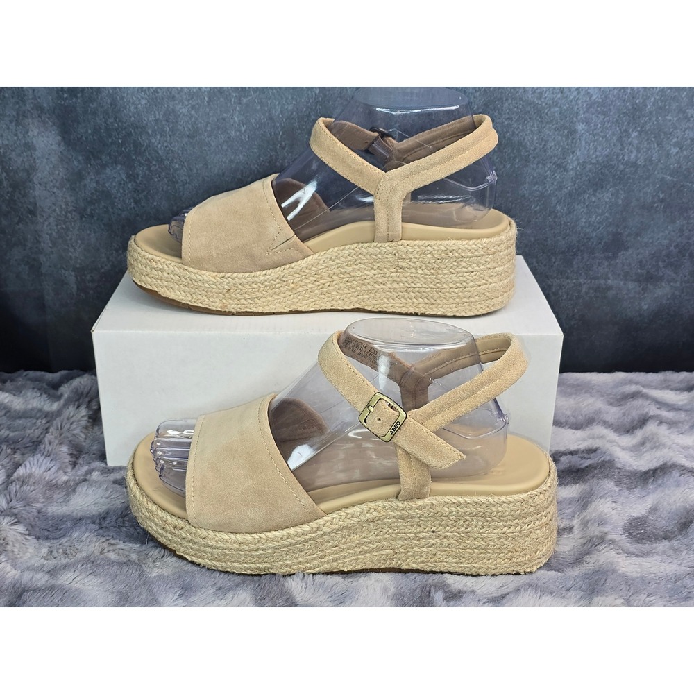 NWOT ABEO Solstice Buckle Platform Sandals Tan Suede Espadrille Womens 8.5